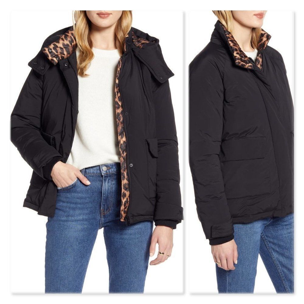 Halogen Animal Contrast Puffer Coat